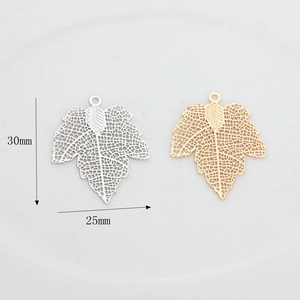 Hollow maple leaf metal pendants in gold and silver for DIY jewelry making, 30x25mm size