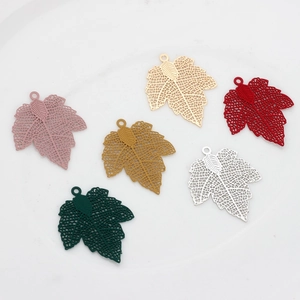Hollow maple leaf metal charms in various colors for DIY earring jewelry making