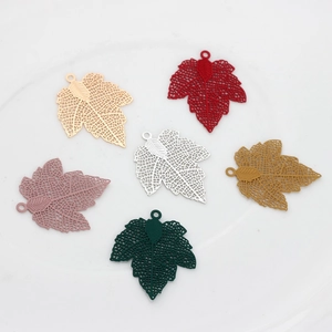 Hollow maple leaf copper pendants in six colors for DIY jewelry making accessories