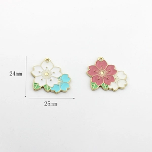 Dual-color cherry blossom alloy charms for DIY earrings, 24x25mm floral pendants