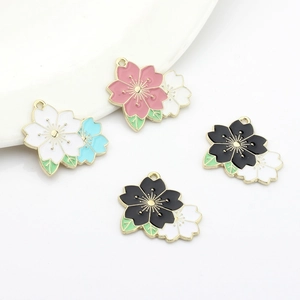 Alloy Enamel Cherry Blossom Pendants Sakura Flower Charms For DIY Earrings Necklace Jewelry Making Accessories Handmade Craft Materials