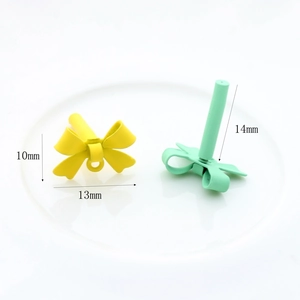 DIY Schmuck bunte Schleifen Ohrstecker Teile in Gelb und Grün mit Maßen 10x13mm