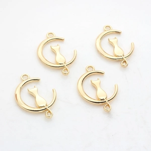 Golden moon and cat silhouette charms in polished alloy for jewelry DIY making
