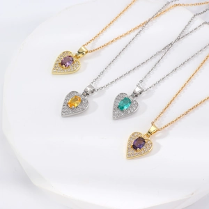 Collier Pendentif Cœur Cuivre Incrusté Zirconia Électroplaqué Or Argent Strass Colliers pour Femmes Bijoux Style Doux