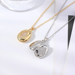 Vintage Kupfer Oval Medaillon Anhänger Halskette Für Damen Luxus Zirkonia Eingelegt Gold Silber Medaillon Mode Schmuck Geschenk