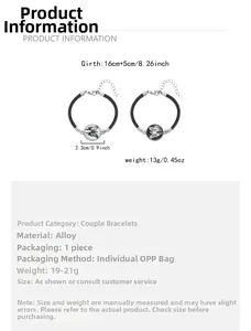 Detail view of woven couple bracelets with butterfly pendants and sizing specifications