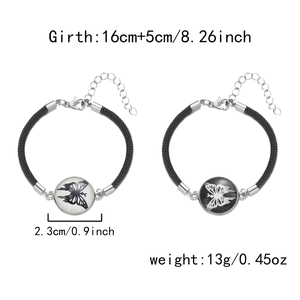 Detail showing dimensions of butterfly woven rope bracelets with size labels