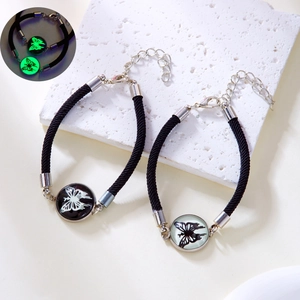 Glow in the dark butterfly woven couple bracelets with polished stainless steel clasp