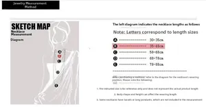 Guide des tailles montrant les longueurs de colliers de 30 cm à 88 cm sur un buste