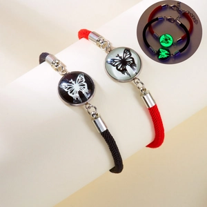 Glow-in-the-dark butterfly woven bracelets for couples in red and black braided cord
