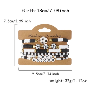 Detailed view of soccer polymer clay beaded bracelet set with LOVE SOCCER letter beads