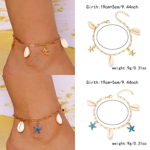 Detail view of shell and starfish anklet set showing 19cm size and extension chain