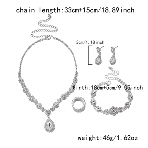 Tabella delle taglie per set gioielli da sposa con collana e orecchini a goccia d'acqua