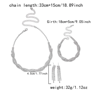 Dettagli del set di gioielli in argento con strass e specifiche del design a catena intrecciata