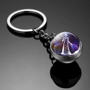 Double-sided glass ball keychain with Virgo constellation and glowing starry sky pattern