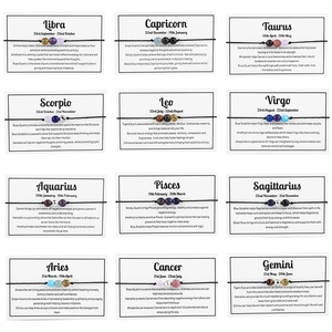 Handmade 12 Zodiac Sign Natural Stone Braided Cord Bracelet Adjustable Healing Energy Crystal Jewelry For Men Women Daily Gift