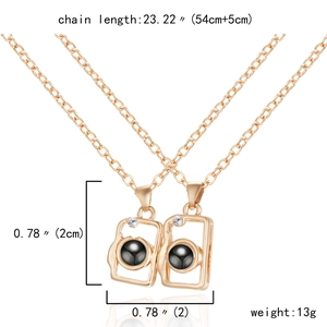 Camera projection necklace showing dimensions 2cm pendant with 23.22 inch chain