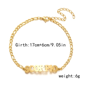 Detail of gold Scorpio constellation bracelet showing adjustable clasp and link chain