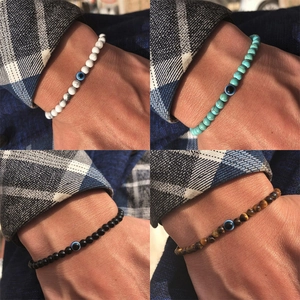 Set of four 6mm natural stone evil eye bracelets in various colors for men and women