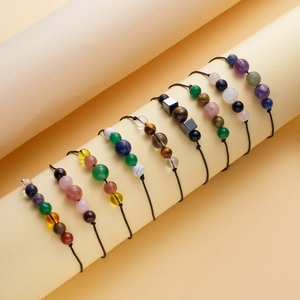 Verstellbares handgewebtes Perlenarmband-Set mit Sonnenstein und Natursteinperlen