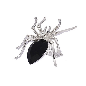 Anello ragno regolabile in argento con pietra nera e cristalli per stile Halloween