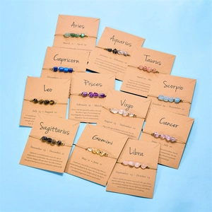 Braccialetto Artigianale in Pietra Naturale Dodici Costellazioni per Donna Bracciale con Carta dei Desideri dello Zodiaco in Corda Intrecciata Regolabile Gioielli Regalo