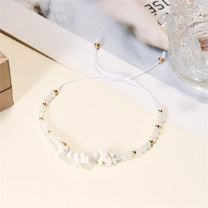 Bohemian white turquoise natural stone beaded bracelet with adjustable wax cord