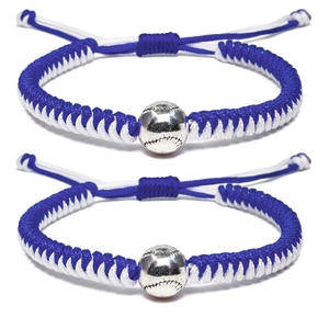 Braccialetti baseball intrecciati blu e bianchi regolabili per coppie, set di due
