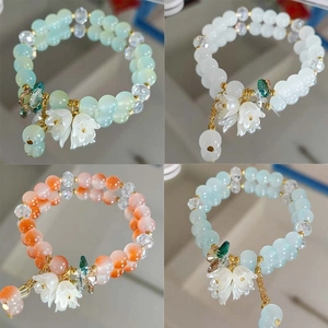 Lily Of The Valley Crystal Beaded Bracelet For Women Sweet Flower Pendant Alloy Bracelet Fashion Jewelry Lucky Charm