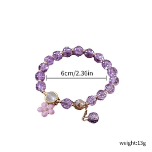 Perlenarmband mit lila Kristallperlen, Blumenanhänger und Glocke, 6cm Durchmesser