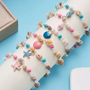Bohemian Ocean Natural Shell Anklet For Women Handmade Summer Beach Starfish Conch Pendant Adjustable Beaded Anklet Jewelry Accessory Gift