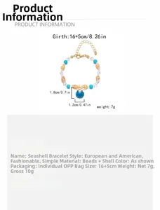 Detail showing the 16+5cm length of this blue shell and bead beach bracelet for women