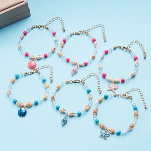 Bohemian Ocean Shell Conch Starfish Beaded Bracelet For Women Summer Beach Alloy Turquoise Crystal Bracelet Jewelry Gift