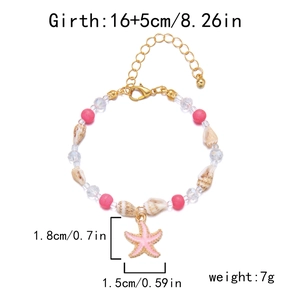 Detail view of shell beaded bracelet showing starfish charm size and 16+5cm length