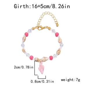 Detailed view of beach seashell bead bracelet with dimensions and lobster clasp