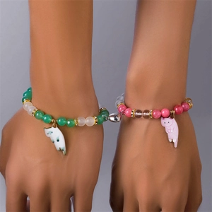 Simpatici braccialetti magnetici con gatti e perline di vetro per coppie e amiche