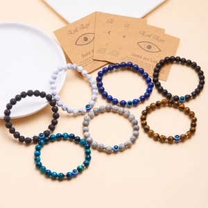 Set di 7 braccialetti con perline Evil Eye, pietre naturali e ciondoli occhio blu portafortuna