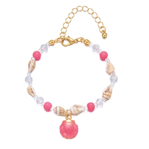 Summer beach seashell and colorful beads bracelet with gold-tone lobster clasp