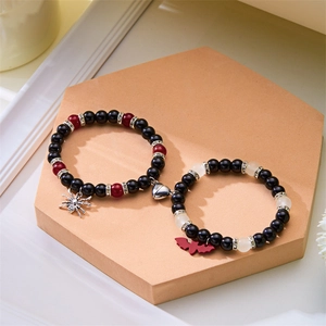 Bracelets magnétiques Halloween pour couples avec pendentifs araignée et chauve-souris