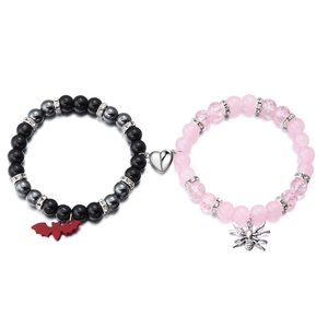 Bracelets magnétiques pour couple avec pendentifs chauve-souris et araignée en perles