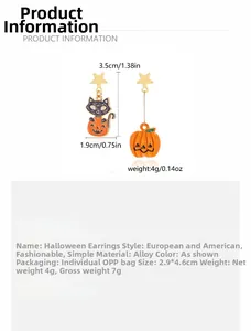 Detail view of asymmetric Halloween earrings with dimensions and pumpkin ghost charms