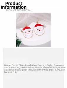 Detail view of Santa Claus alloy earrings with pearls, dimensions 6.1 by 3.8 cm