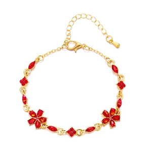 Elegantes goldenes Blumenarmband mit roten Kristallen und verstellbarer Schließe für Damen