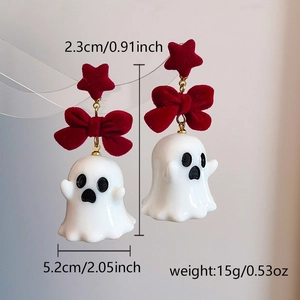 Detailed size map of Halloween ghost earrings with red star and bow measuring 5.2cm height
