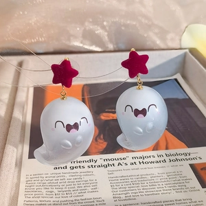 Ghost earrings with red flocked stars and cute white ghosts for Halloween jewelry
