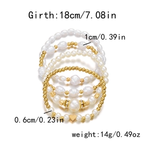 Gedetailleerde maatspecificaties voor de vijfdelige witte imitatieparel armbandenset