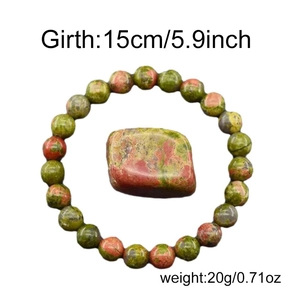 Detail eines 8mm Rubin-Zoisit-Perlenarmbandes mit 15 cm Umfang in Grün und Rosa