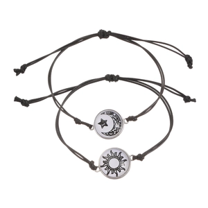 Bracelets de couple soleil et lune lumineux tissés à la main avec cordon noir réglable