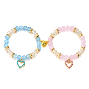 Set di bracciali di coppia con cuore magnetico e perline rosa e blu per innamorati