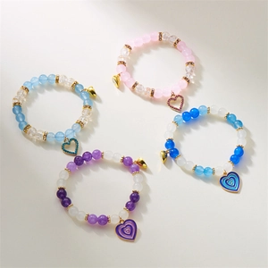 Bracciali di Coppia Magnetici con Cuore Perline in Lega Vetro Set Braccialetti Coordinati per Donna Uomo Gioielli Regalo
